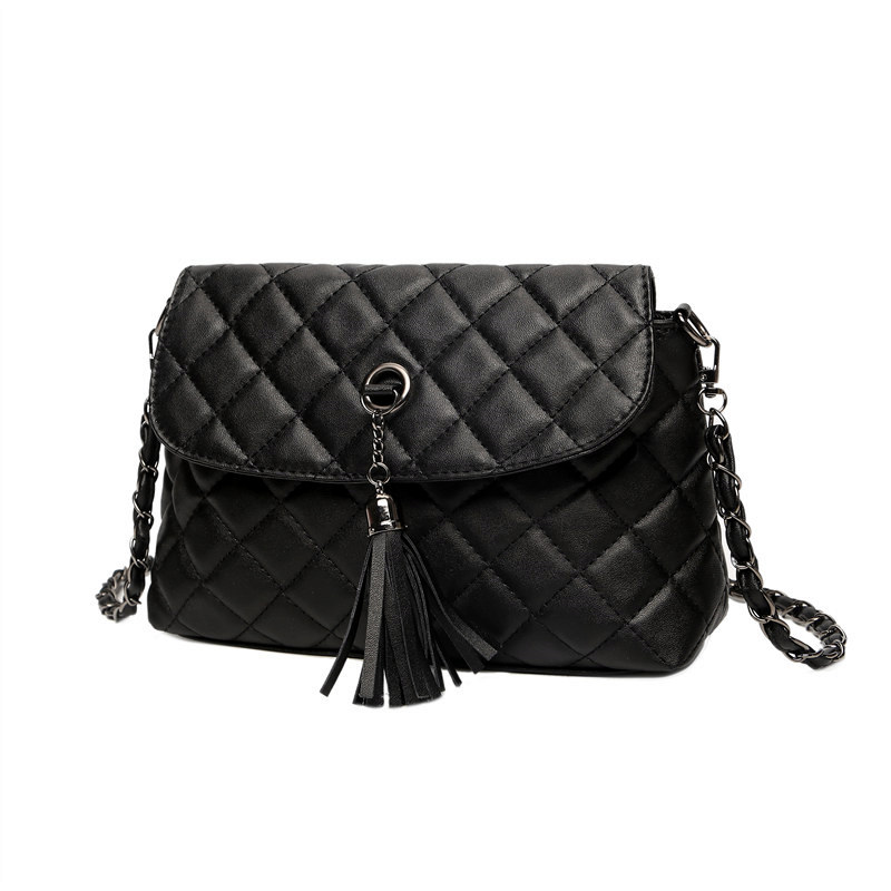 Cute Compact Tasseled Black Leather Women's Crossbody Bag - Image 2