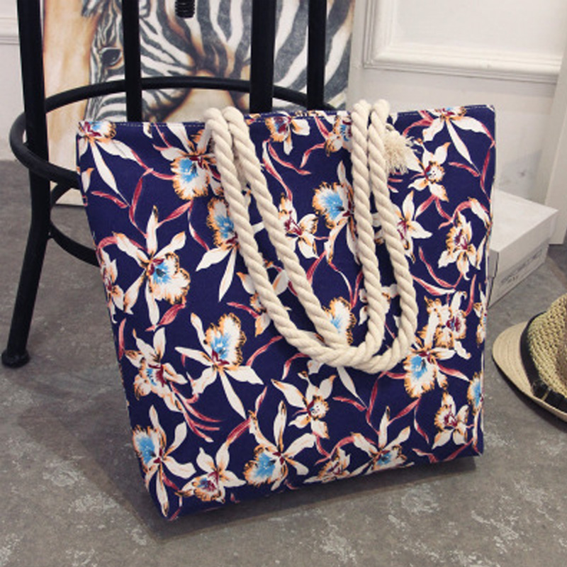 Summer Bohemian Striped Canvas Women's Beach Bag - Image 4