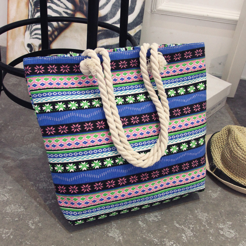 Summer Bohemian Striped Canvas Women's Beach Bag - Image 5