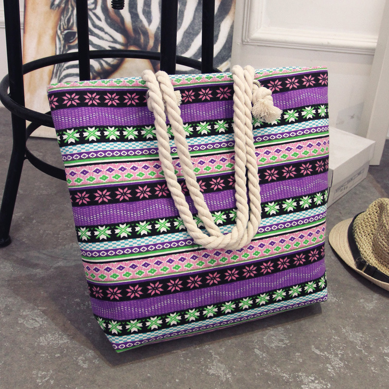 Summer Bohemian Striped Canvas Women's Beach Bag - Image 7