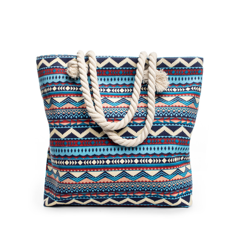 Summer Bohemian Striped Canvas Women's Beach Bag