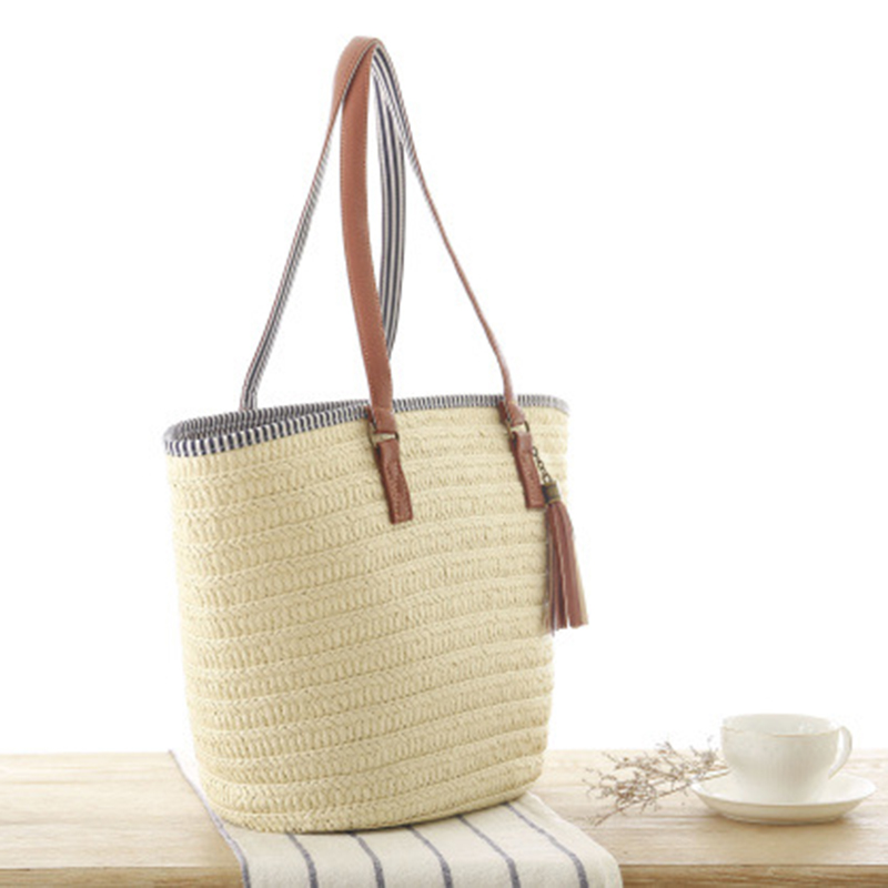 Women's Straw Bucket Beach Bag - Image 3
